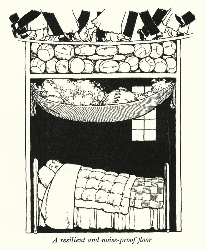 Um chão resistente e à prova de ruído (litho) de William Heath Robinson