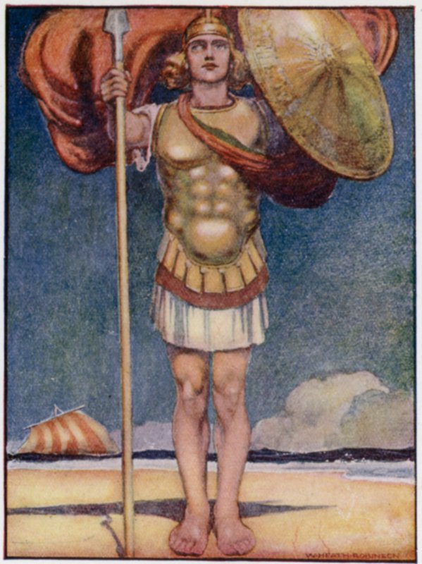 Aquiles, o mais fugaz dos pés, e o mais corajoso de todos os heróis gregos (cor litho) de William Heath Robinson