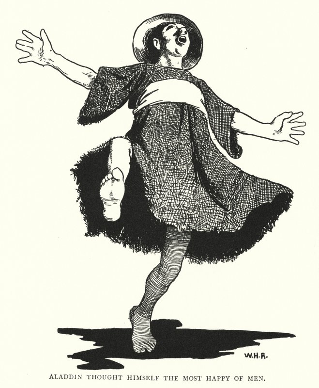 Aladino achava-se o mais feliz dos homens (gravura) de William Heath Robinson