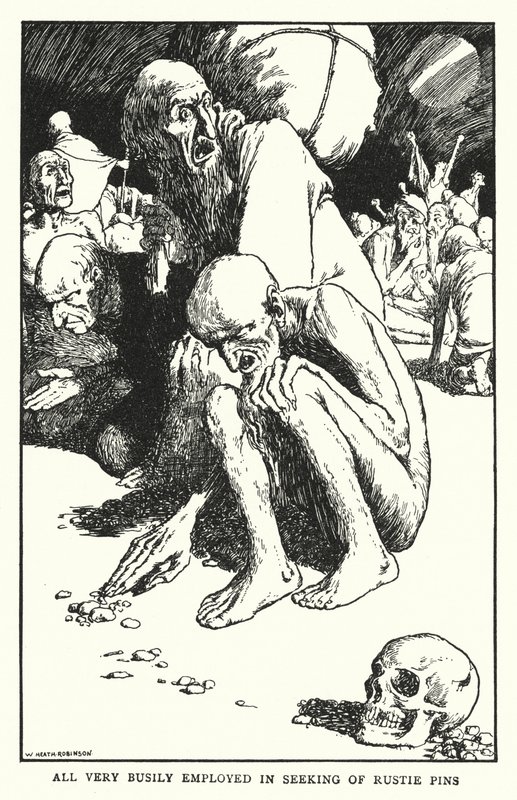 Todos muito ocupados na procura de alfinetes de rustie (litho) de William Heath Robinson