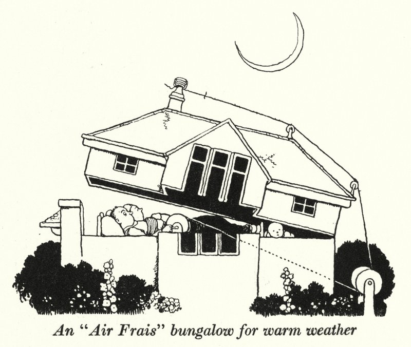 Um bangalô "Air Frais" para clima quente (litho) de William Heath Robinson