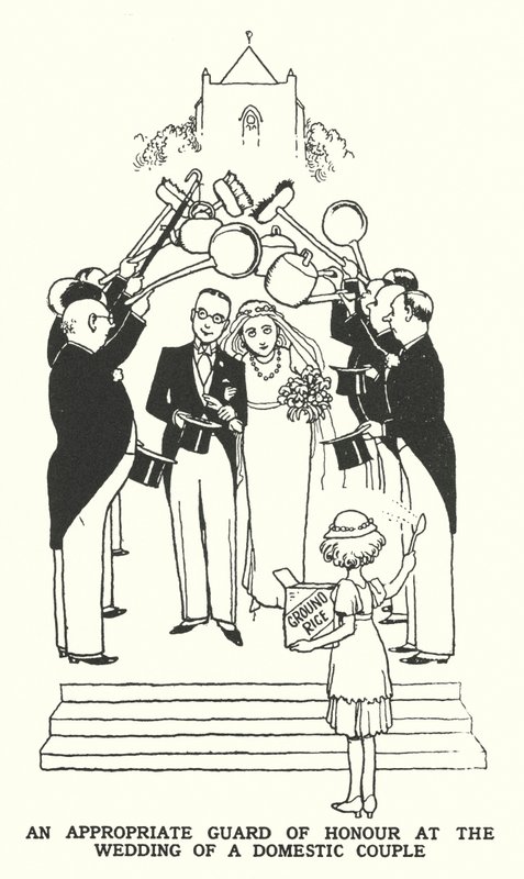 Uma Guarda de Honra Apropriada no Casamento de um Casal Doméstico (litho) de William Heath Robinson