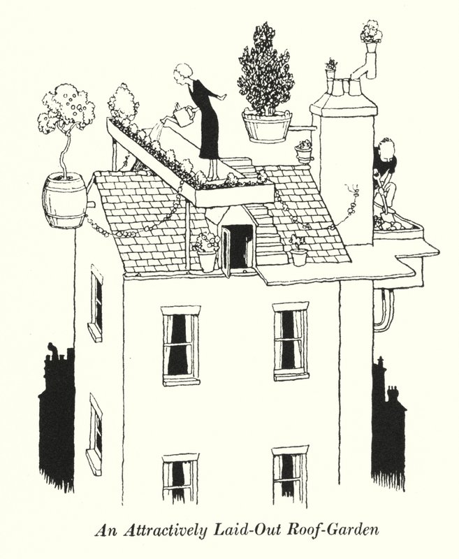 Um telhado de jardim atractivo (litho) de William Heath Robinson