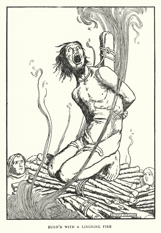 Queimado com um fogo de forro (litho) de William Heath Robinson