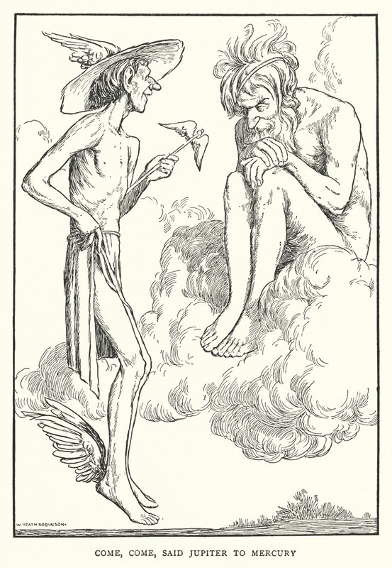 Venha, venha, disse Júpiter a Mercúrio (litho) de William Heath Robinson
