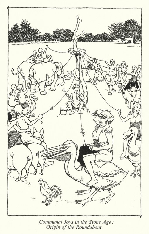 Alegrias Comunais na Idade da Pedra, Origem da Rotunda (litho) de William Heath Robinson