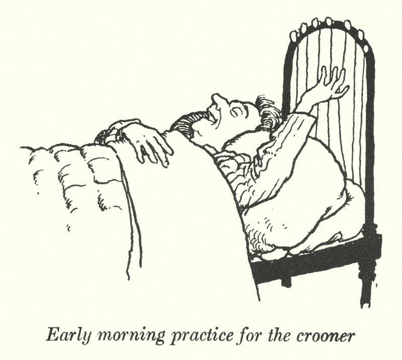Prática matinal para o crooner (litho) de William Heath Robinson