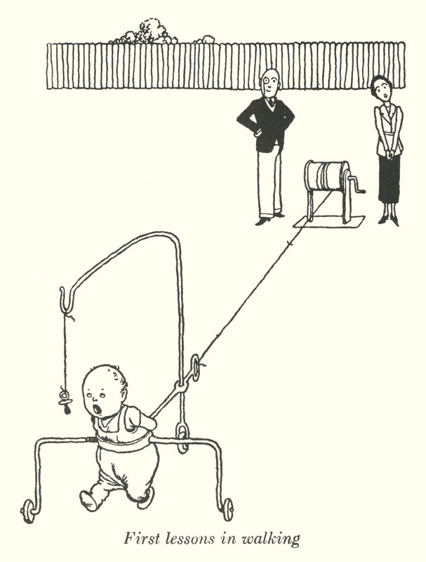 Primeiras aulas de caminhada (litho) de William Heath Robinson