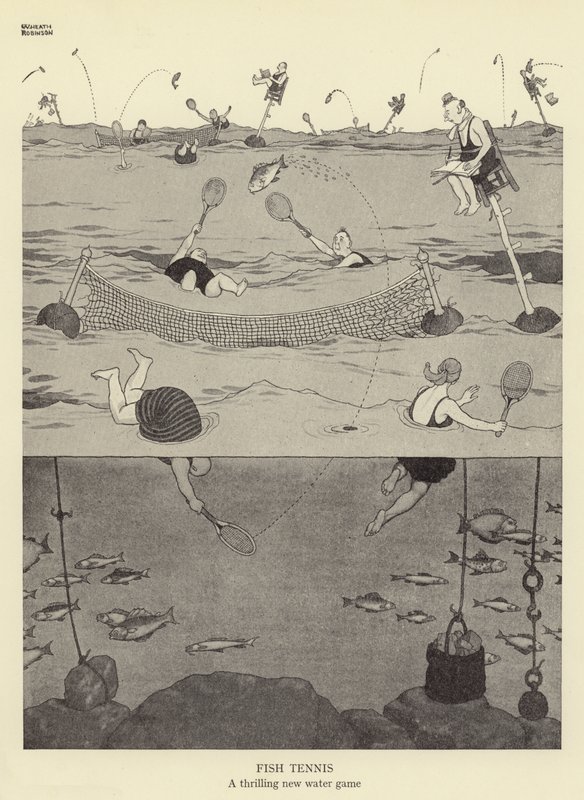 Fish Tennis, um novo jogo emocionante da água de William Heath Robinson