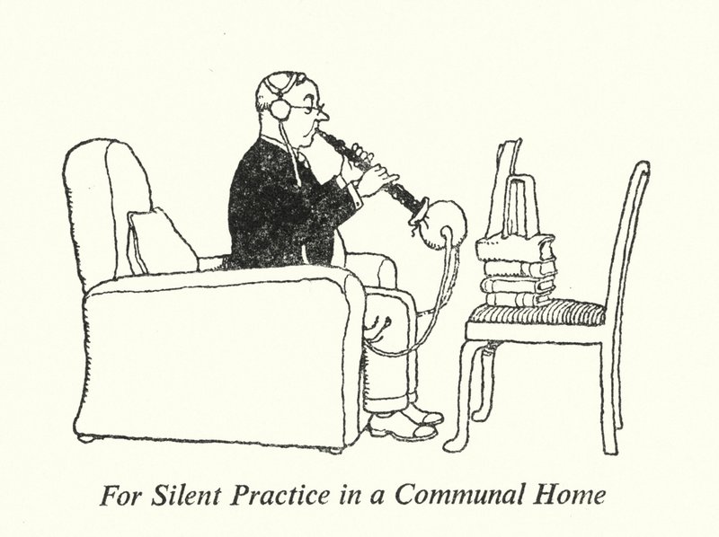 Para a prática silenciosa em uma casa comunal (litho) de William Heath Robinson