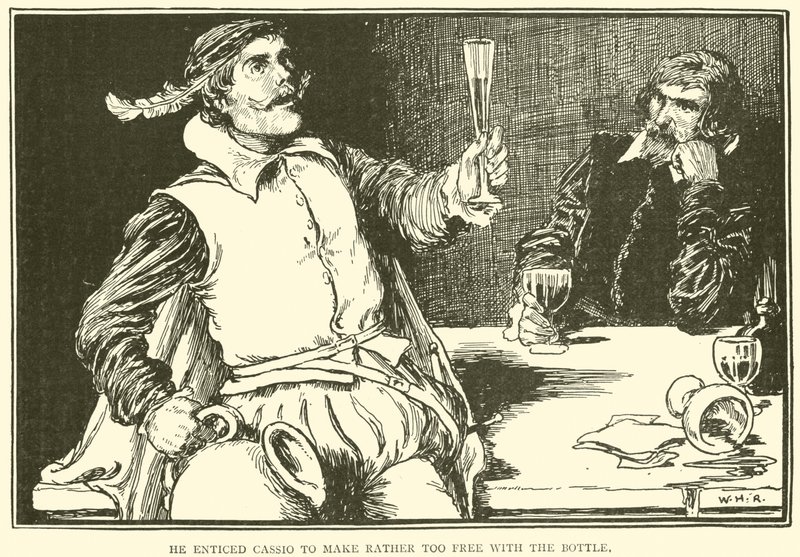 Ele seduziu Cassio para fazer um pouco livre demais com a garrafa de William Heath Robinson
