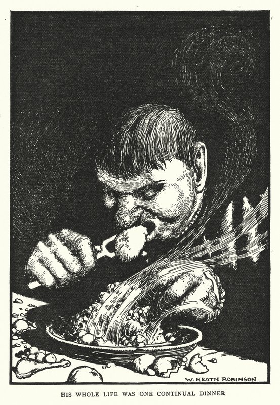 Toda a sua vida foi um jantar contínuo (litho) de William Heath Robinson