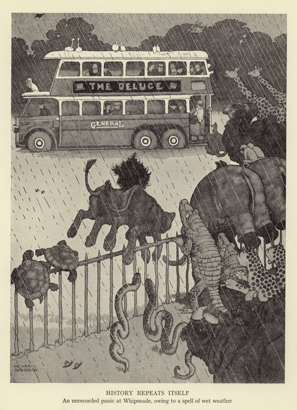 A história se repete, um pânico não registrado no Whipsnade, devido a um período de tempo úmido de William Heath Robinson