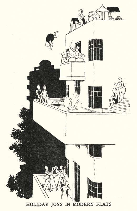 Alegrias de Férias em Apartamentos Modernos (litho) de William Heath Robinson
