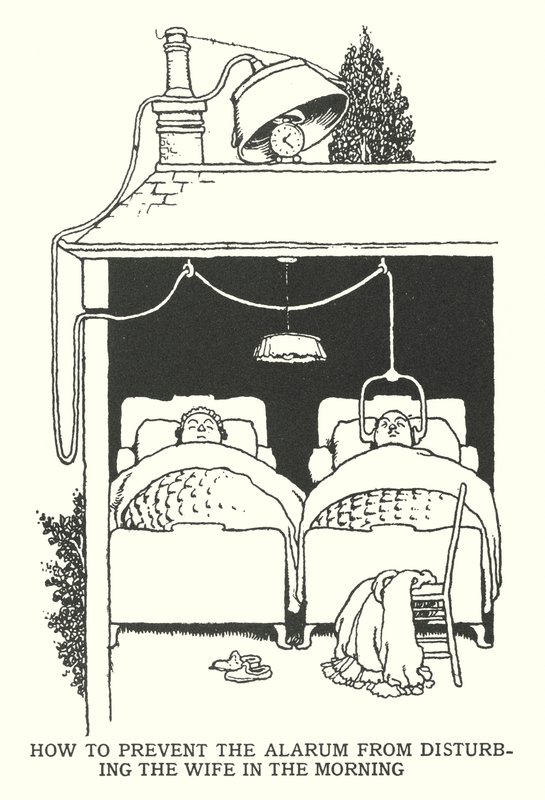 Como evitar que o Alarum perturbe a esposa pela manhã (litho) de William Heath Robinson