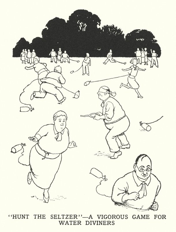 "Hunt the Seltzer", um jogo vigoroso para mergulhadores de água (litho) de William Heath Robinson