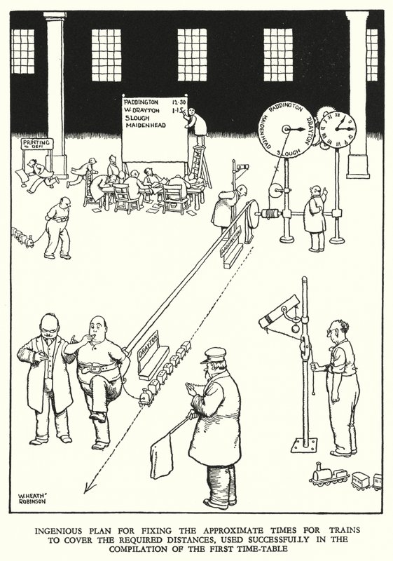 Ilustração para a Ribaldry Ferroviária de W Heath Robinson (litho) de William Heath Robinson