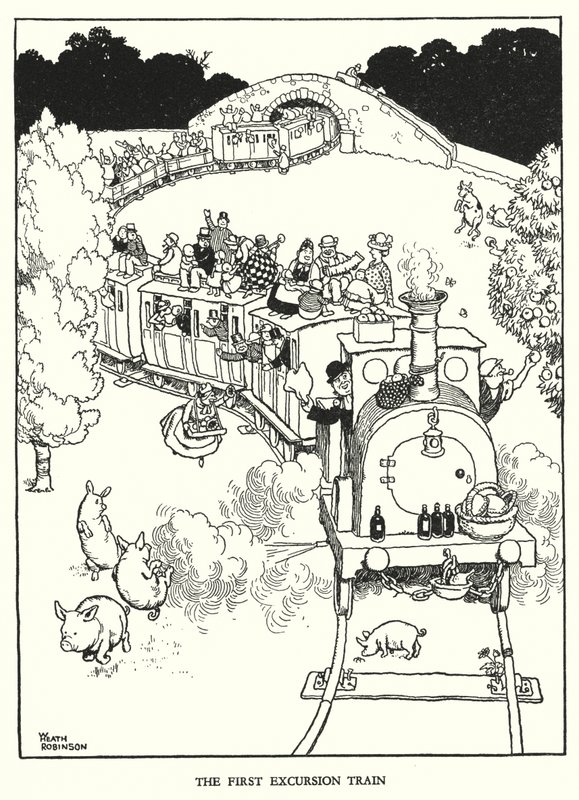 Ilustração para a Ribaldry Ferroviária de W Heath Robinson (litho) de William Heath Robinson