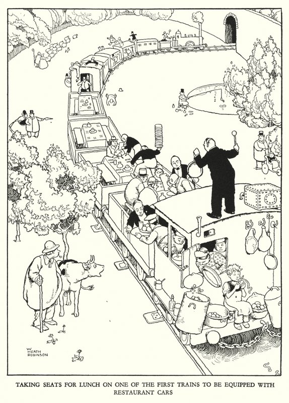 Ilustração para a Ribaldry Ferroviária de W Heath Robinson (litho) de William Heath Robinson