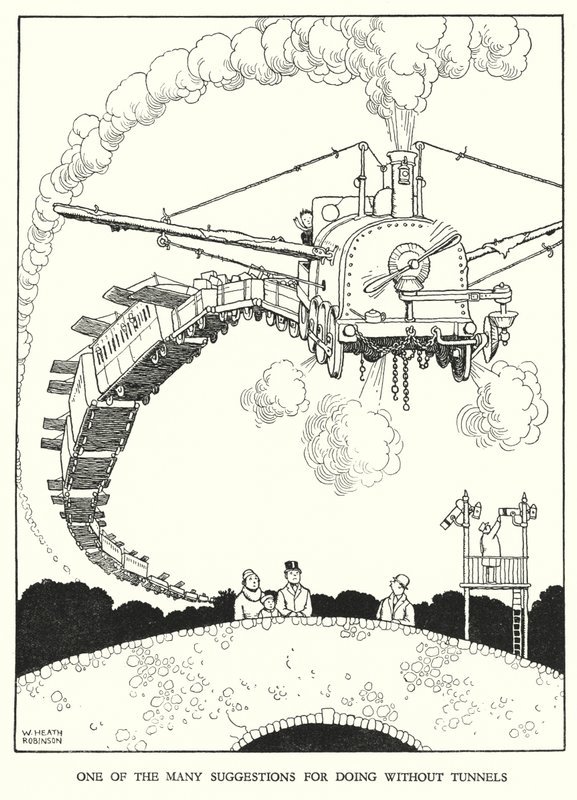 Ilustração para a Ribaldry Ferroviária de W Heath Robinson (litho) de William Heath Robinson