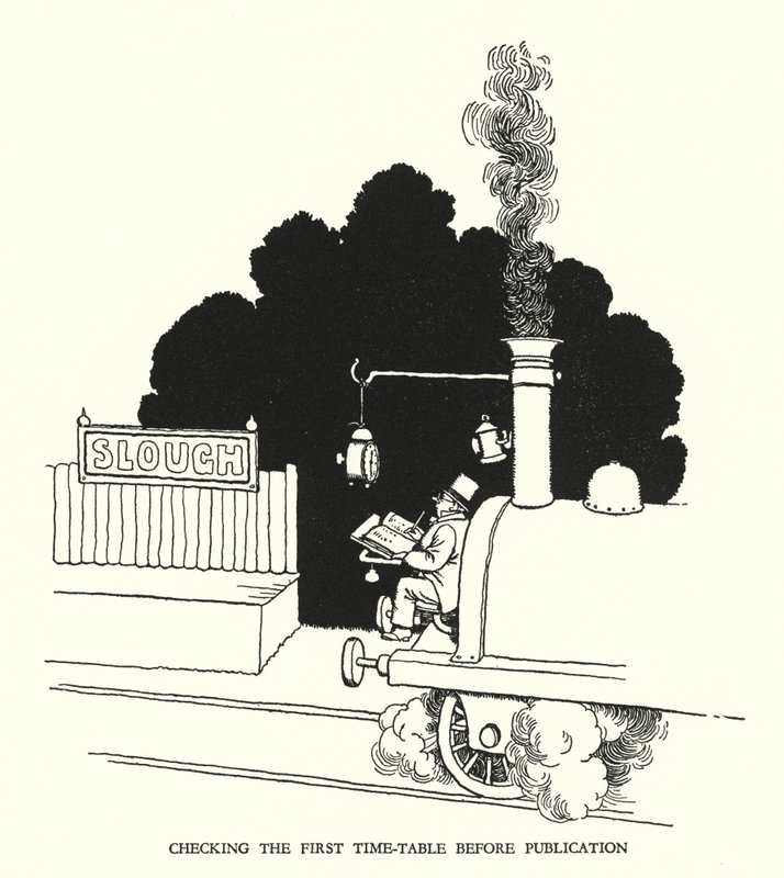 Ilustração para a Ribaldry Ferroviária de W Heath Robinson (litho) de William Heath Robinson