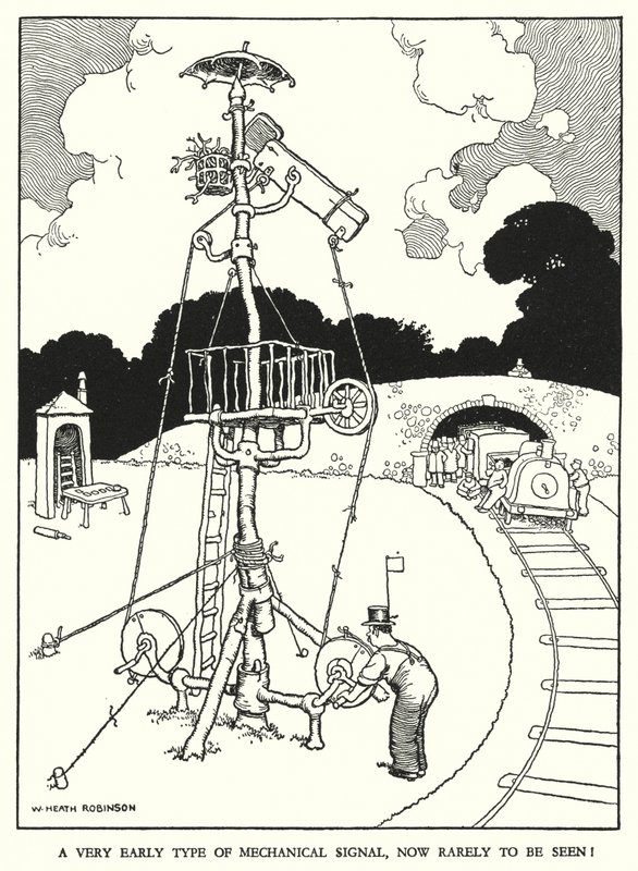 Ilustração para a Ribaldry Ferroviária de W Heath Robinson (litho) de William Heath Robinson