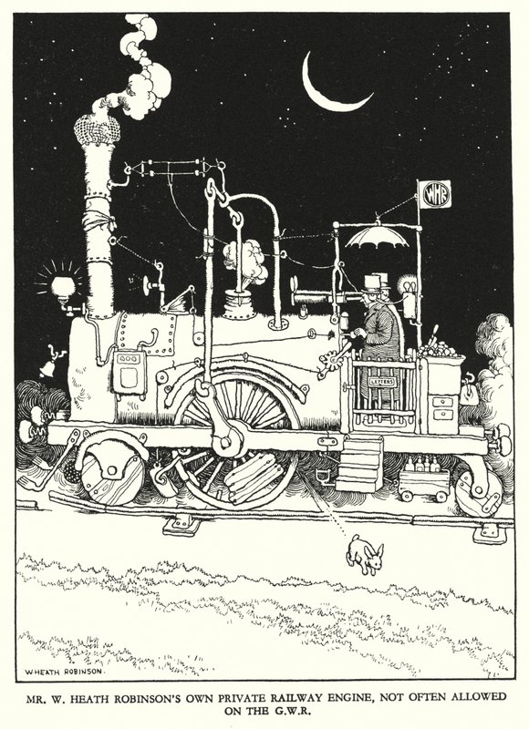 Ilustração para a Ribaldry Ferroviária de W Heath Robinson (litho) de William Heath Robinson