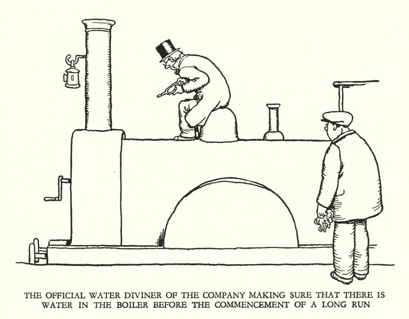 Ilustração para a Ribaldry Ferroviária de W Heath Robinson (litho) de William Heath Robinson