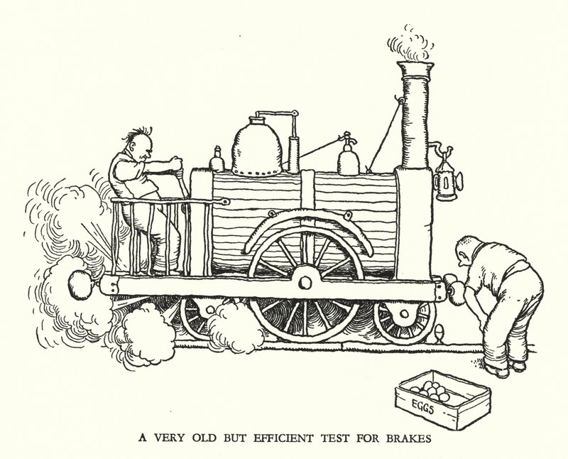 Ilustração para a Ribaldry Ferroviária de W Heath Robinson (litho) de William Heath Robinson
