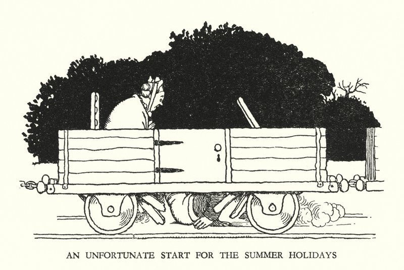 Ilustração para a Ribaldry Ferroviária de W Heath Robinson (litho) de William Heath Robinson