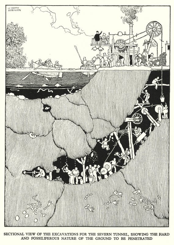 Ilustração para a Ribaldry Ferroviária de W Heath Robinson (litho) de William Heath Robinson