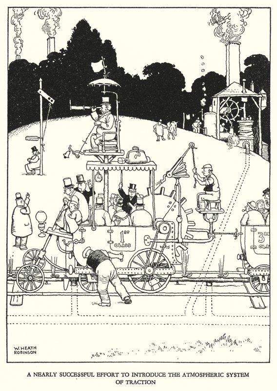Ilustração para a Ribaldry Ferroviária de W Heath Robinson (litho) de William Heath Robinson