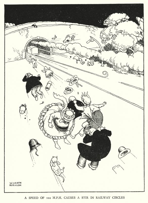 Ilustração para a Ribaldry Ferroviária de W Heath Robinson (litho) de William Heath Robinson