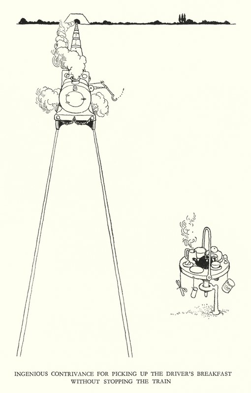 Ilustração para a Ribaldry Ferroviária de W Heath Robinson (litho) de William Heath Robinson