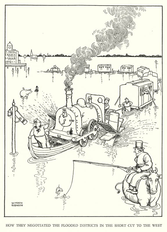 Ilustração para a Ribaldry Ferroviária de W Heath Robinson (litho) de William Heath Robinson