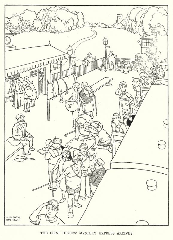 Ilustração para a Ribaldry Ferroviária de W Heath Robinson (litho) de William Heath Robinson