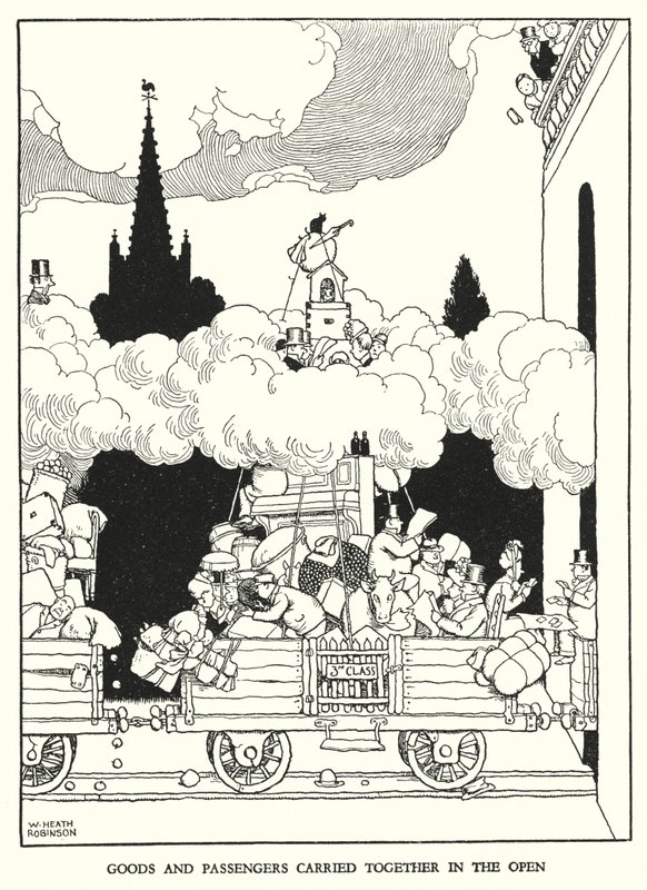 Ilustração para a Ribaldry Ferroviária de W Heath Robinson (litho) de William Heath Robinson