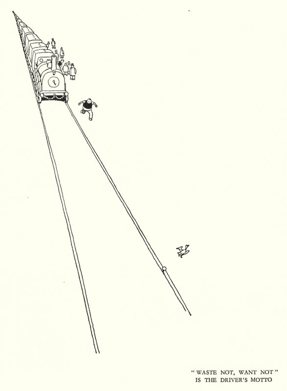 Ilustração para a Ribaldry Ferroviária de W Heath Robinson (litho) de William Heath Robinson
