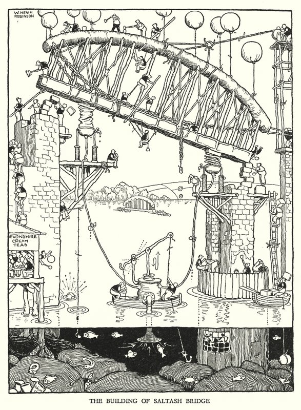 Ilustração para a Ribaldry Ferroviária de W Heath Robinson (litho) de William Heath Robinson