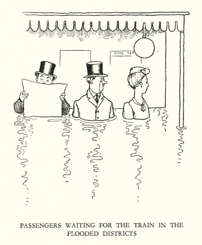 Ilustração para a Ribaldry Ferroviária de W Heath Robinson (litho) de William Heath Robinson