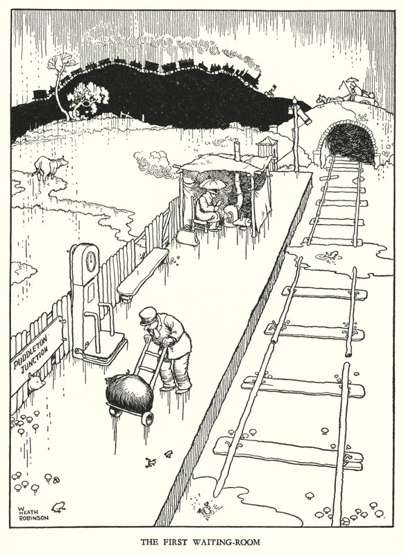 Ilustração para a Ribaldry Ferroviária de W Heath Robinson (litho) de William Heath Robinson