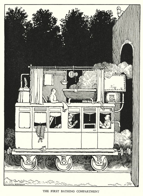 Ilustração para a Ribaldry Ferroviária de W Heath Robinson (litho) de William Heath Robinson