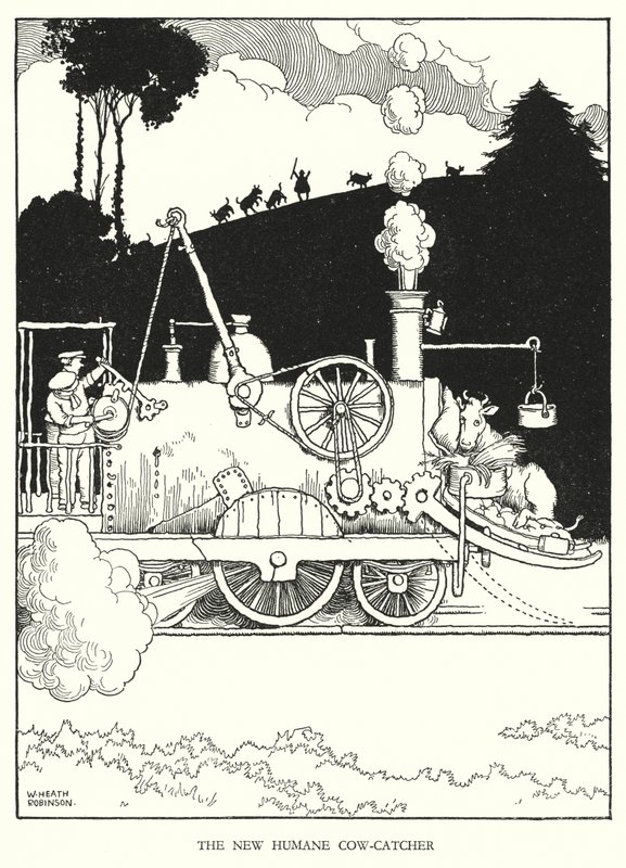 Ilustração para a Ribaldry Ferroviária de W Heath Robinson (litho) de William Heath Robinson