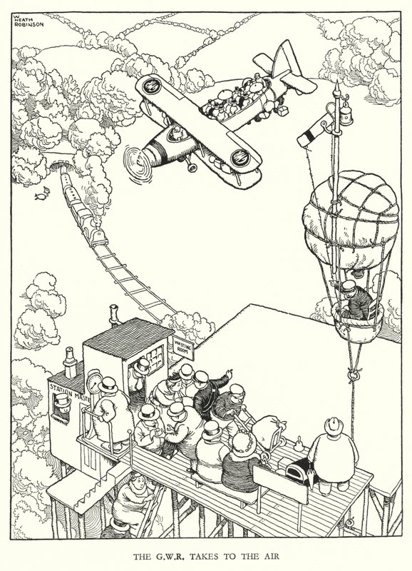Ilustração para a Ribaldry Ferroviária de W Heath Robinson (litho) de William Heath Robinson