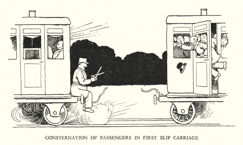 Ilustração para a Ribaldry Ferroviária de W Heath Robinson (litho) de William Heath Robinson