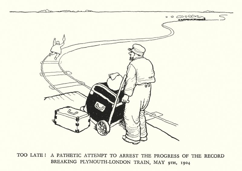 Ilustração para a Ribaldry Ferroviária de W Heath Robinson (litho) de William Heath Robinson