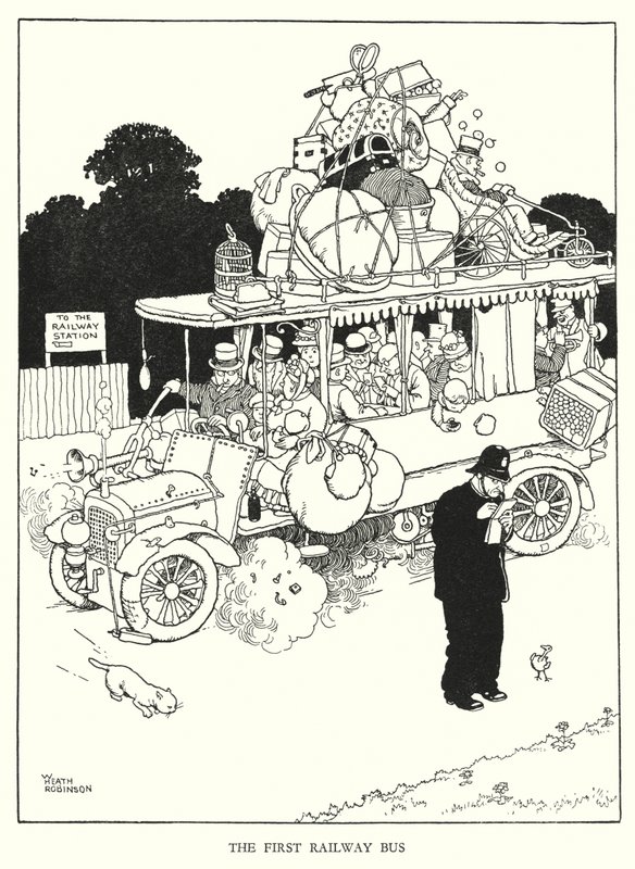 Ilustração para a Ribaldry Ferroviária de W Heath Robinson (litho) de William Heath Robinson