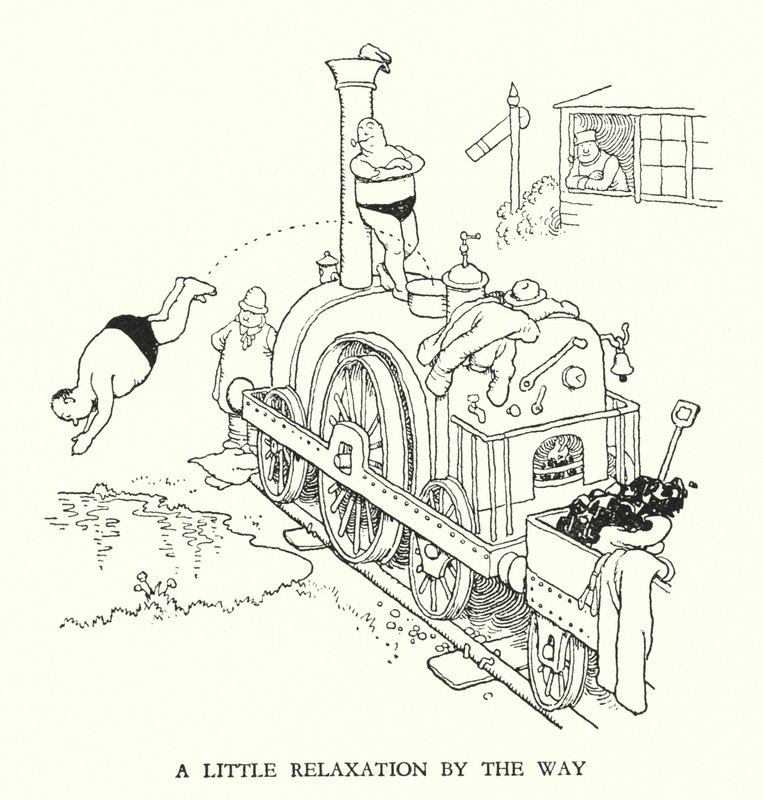 Ilustração para a Ribaldry Ferroviária de W Heath Robinson (litho) de William Heath Robinson