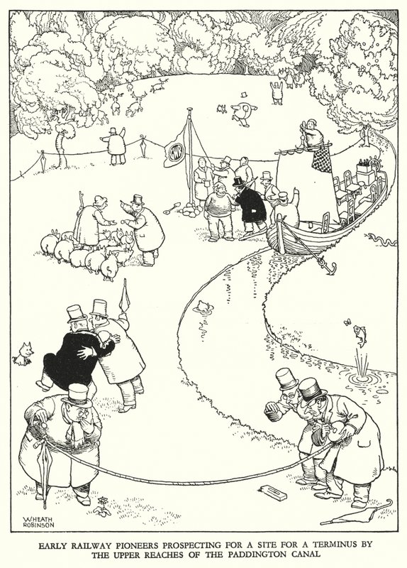 Ilustração para a Ribaldry Ferroviária de W Heath Robinson (litho) de William Heath Robinson