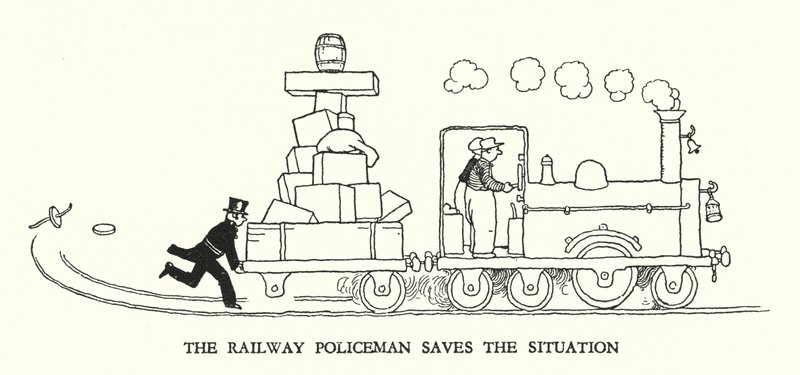 Ilustração para a Ribaldry Ferroviária de W Heath Robinson (litho) de William Heath Robinson